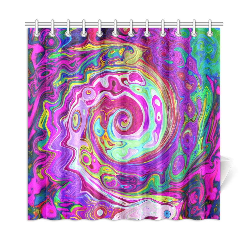 Shower Curtains, Groovy Abstract Retro Magenta Rainbow Swirl