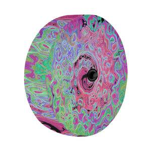 Spare Tire Cover with Backup Camera Hole - Pink and Lime Green Groovy Abstract Retro Swirl - Small