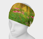 Wide Fabric Headband, Golden Sunrise with Pink Coneflowers in My Garden, Face Covering