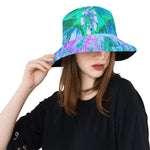 Bucket Hats, Psychedelic Retro Green and Hot Pink Hibiscus Flower