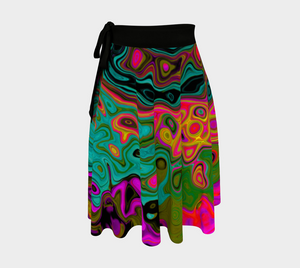 Wrap Skirts, Trippy Turquoise Abstract Retro Liquid Swirl