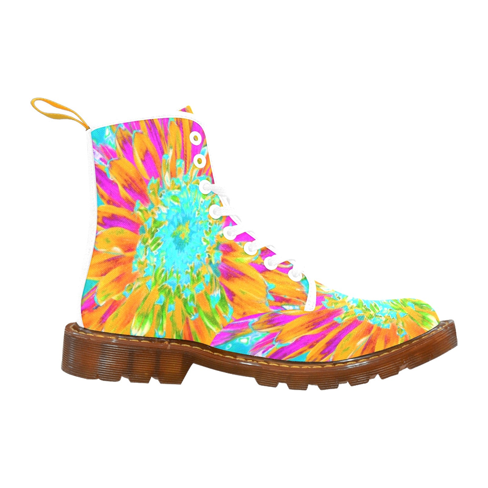 Boots for Women, Tropical Orange and Hot Pink Decorative Dahlia - White