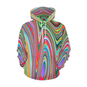 Hoodies for Women, Trippy Red, Green and Blue Abstract Groovy Art