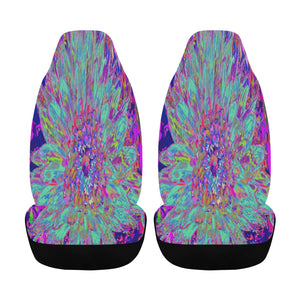 Colorful Car Seat Covers, Aquamarine Rainbow Color Abstract Dahlia Flower