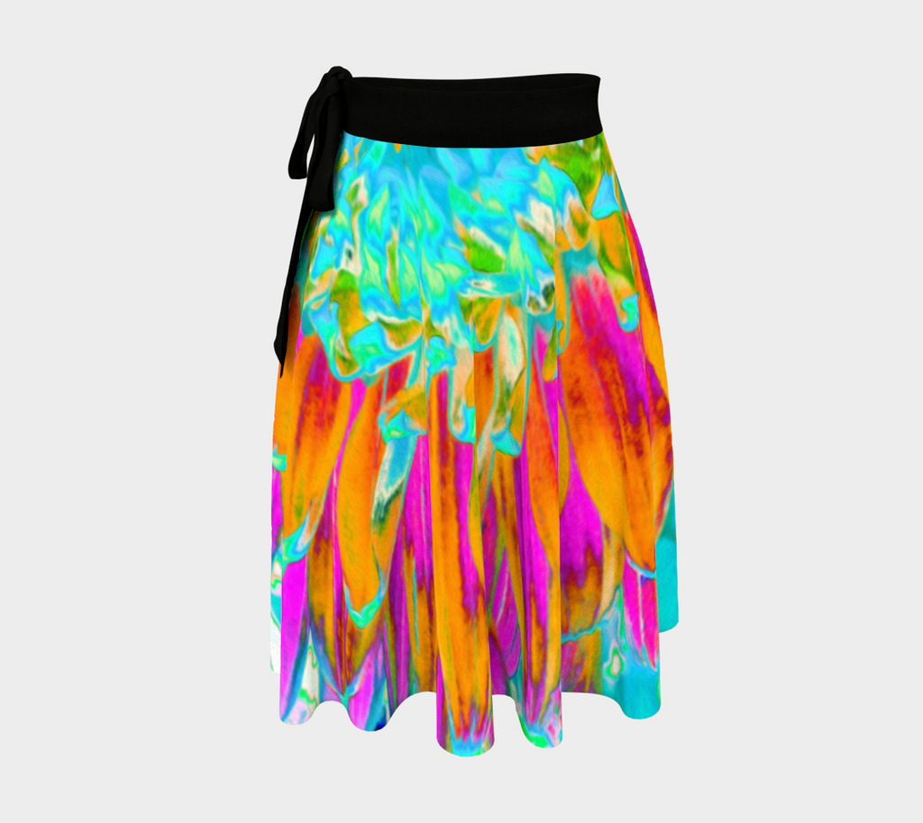 Wrap Skirts for Women, Tropical Orange and Hot Pink Decorative Dahlia