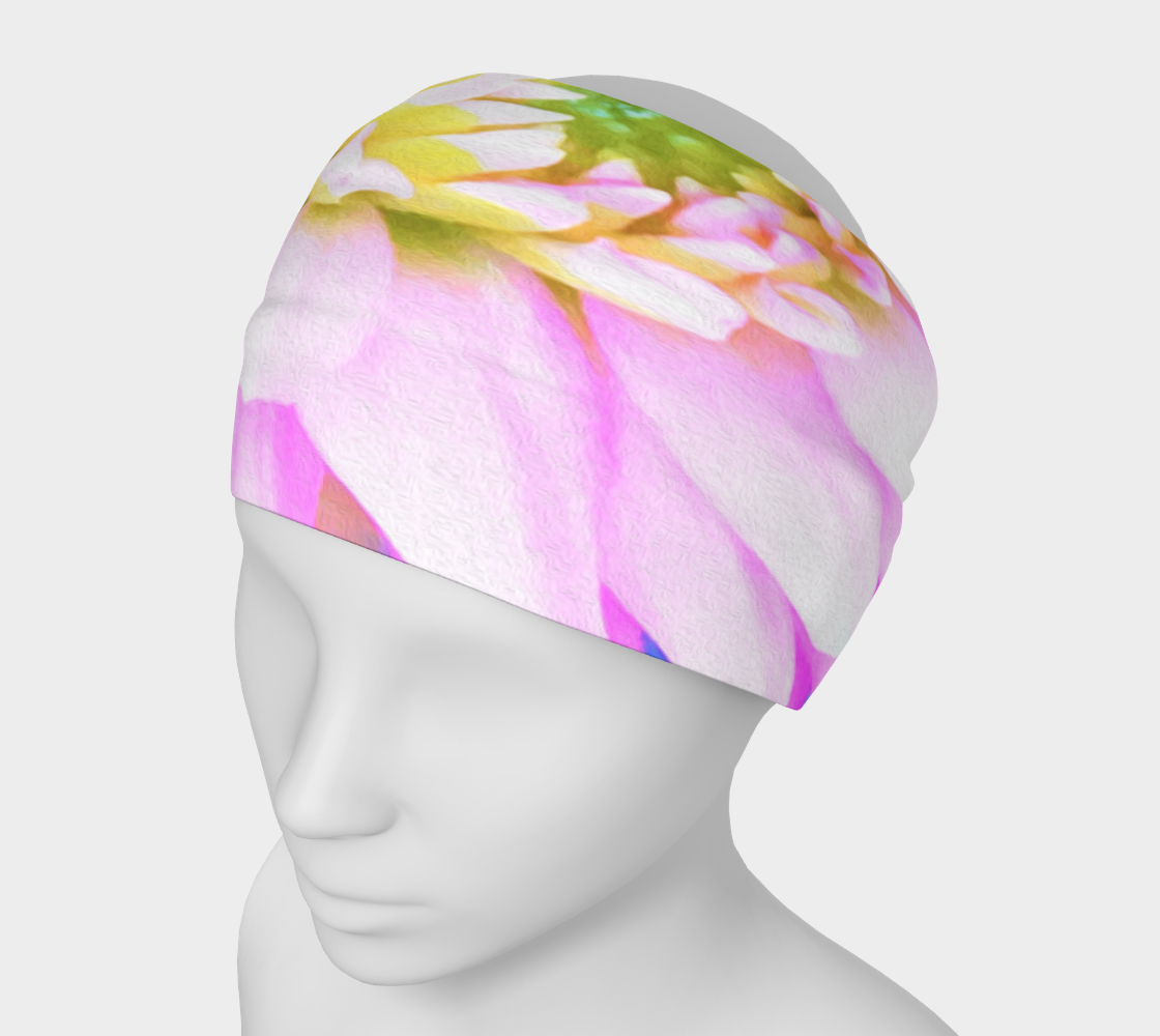 Wide Fabric Headbands, Pretty Pink, White and Yellow Cactus Dahlia Macro