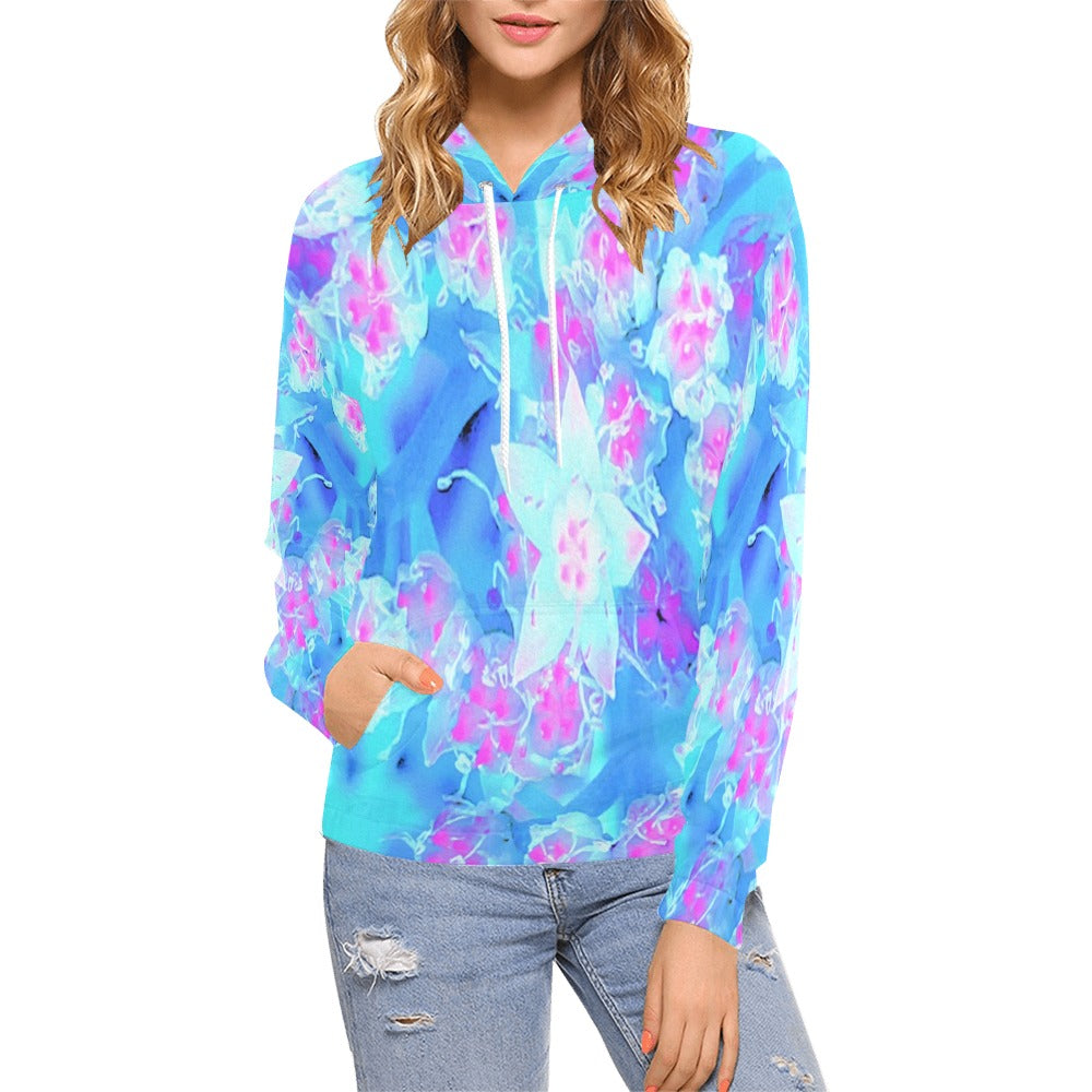 Hoodies for Women, Blue and Hot Pink Succulent Underwater Sedum