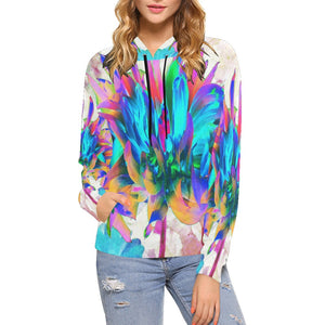 Hoodies for Women, Stunning Watercolor Rainbow Cactus Dahlia