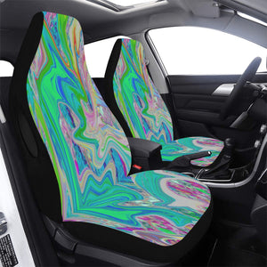 Car Seat Covers, Colorful Marbled Lime Green Abstract Retro Liquid Art