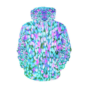 Hoodies for Women, Blue and Hot Pink Succulent Sedum Flowers Detail