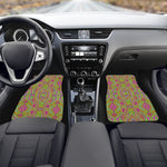 Car Floor Mats, Trippy Retro Chartreuse Magenta Abstract Pattern - Front Set of 2
