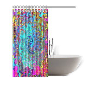 Shower Curtains, Trippy Sky Blue Abstract Retro Liquid Swirl - 72 by 72