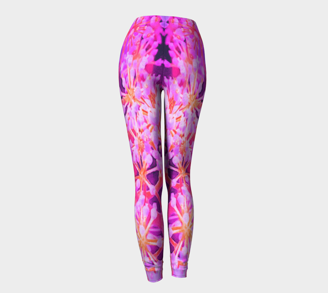 Colorful Artsy Leggings for Women, Cool Abstract Retro Nature in Purple and Coral