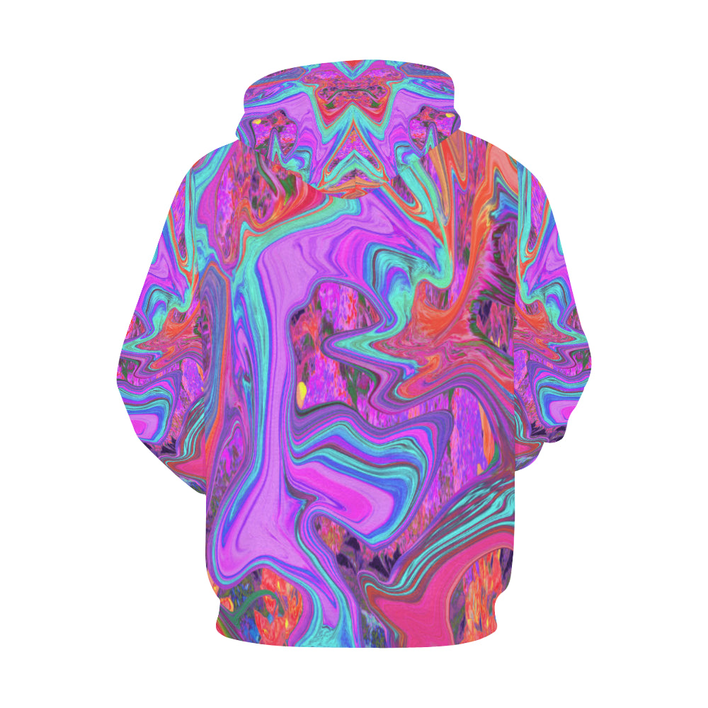 Hoodies for Women, Retro Purple, Blue and Orange Abstract Liquid Art