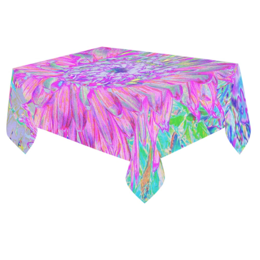 Tablecloths for Rectangle Tables, Cool Pink Blue and Purple Artsy Dahlia Bloom