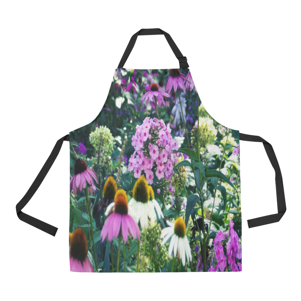 Apron with Pockets, Pink Garden Phlox Landscape with Cone Flowers