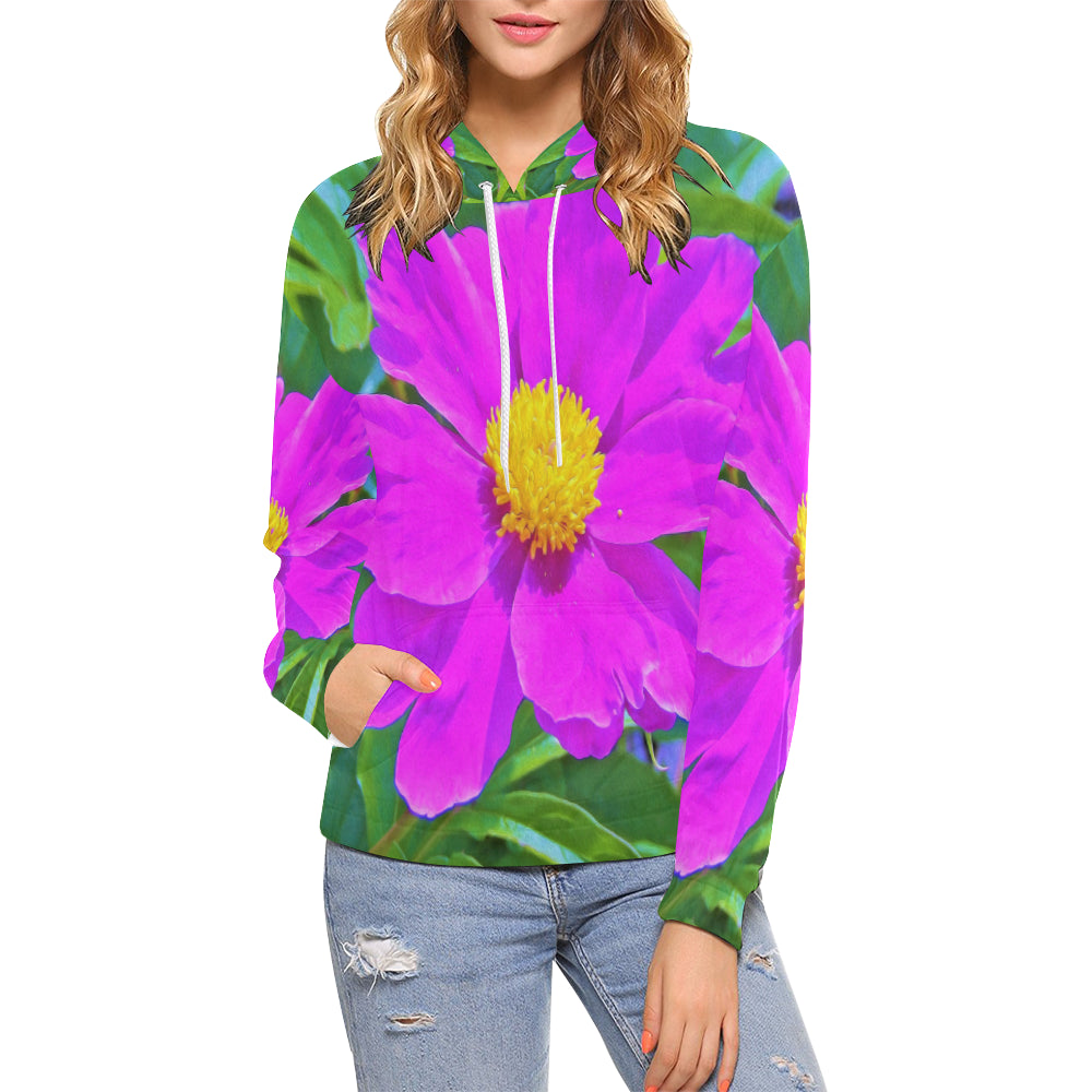 Hoodies for Women, Brilliant Ultra-Violet Peony with Yellow Center