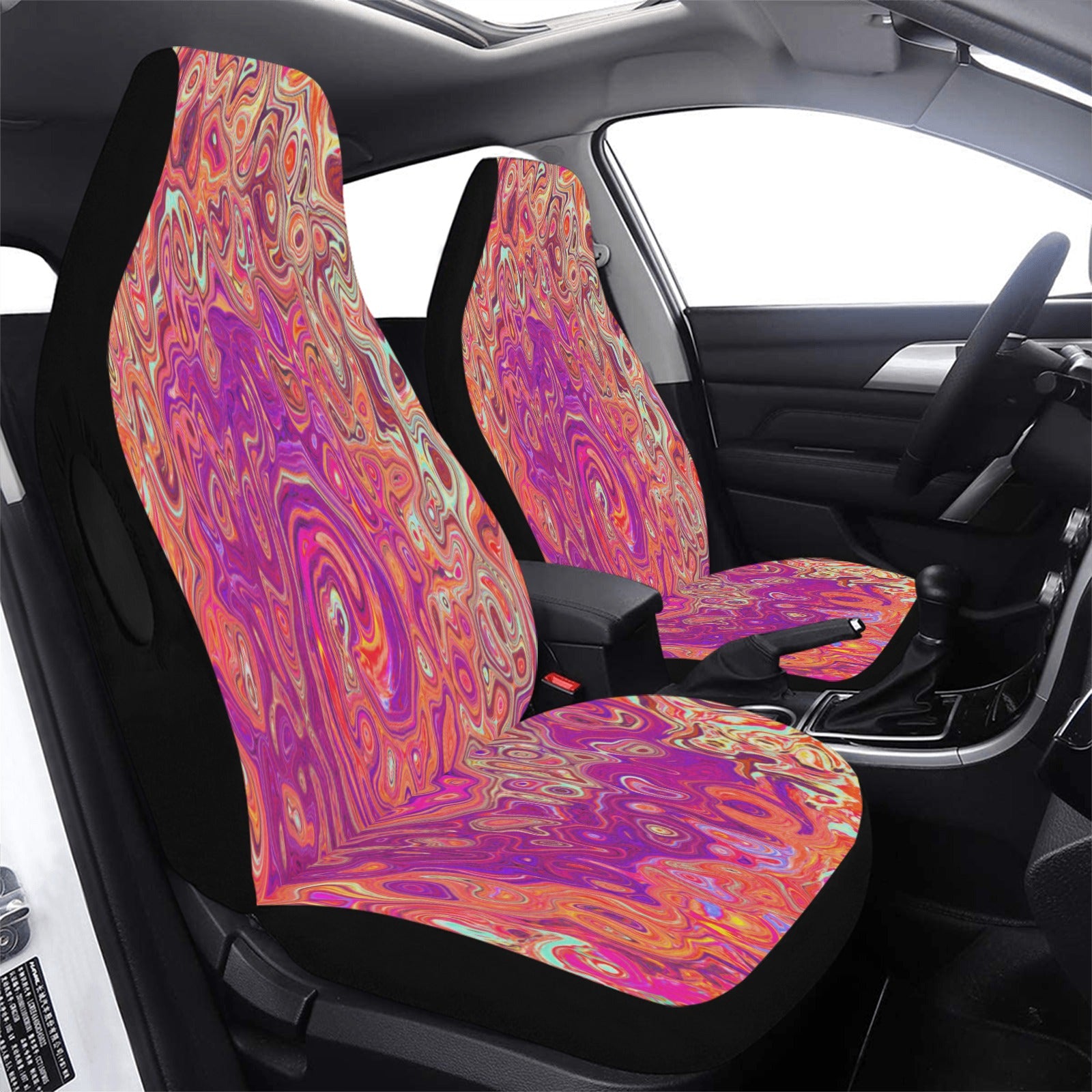 Car Seat Covers, Retro Groovy Abstract Coral and Purple Marbled Swirl