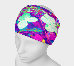 Wide Fabric Headband, Psychedelic Aqua Twist and Shout Hydrangea, Face Covering