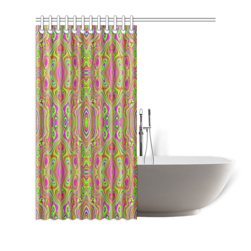 Shower Curtains, Trippy Retro Chartreuse Magenta Abstract Pattern