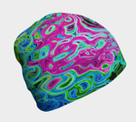 Beanie Hats, Hot Pink and Blue Groovy Abstract Retro Liquid Swirl