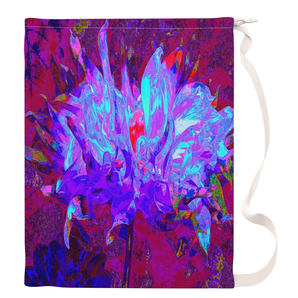 Large Laundry Bags, Stunning Psychedelic Dark Blue Cactus Dahlia