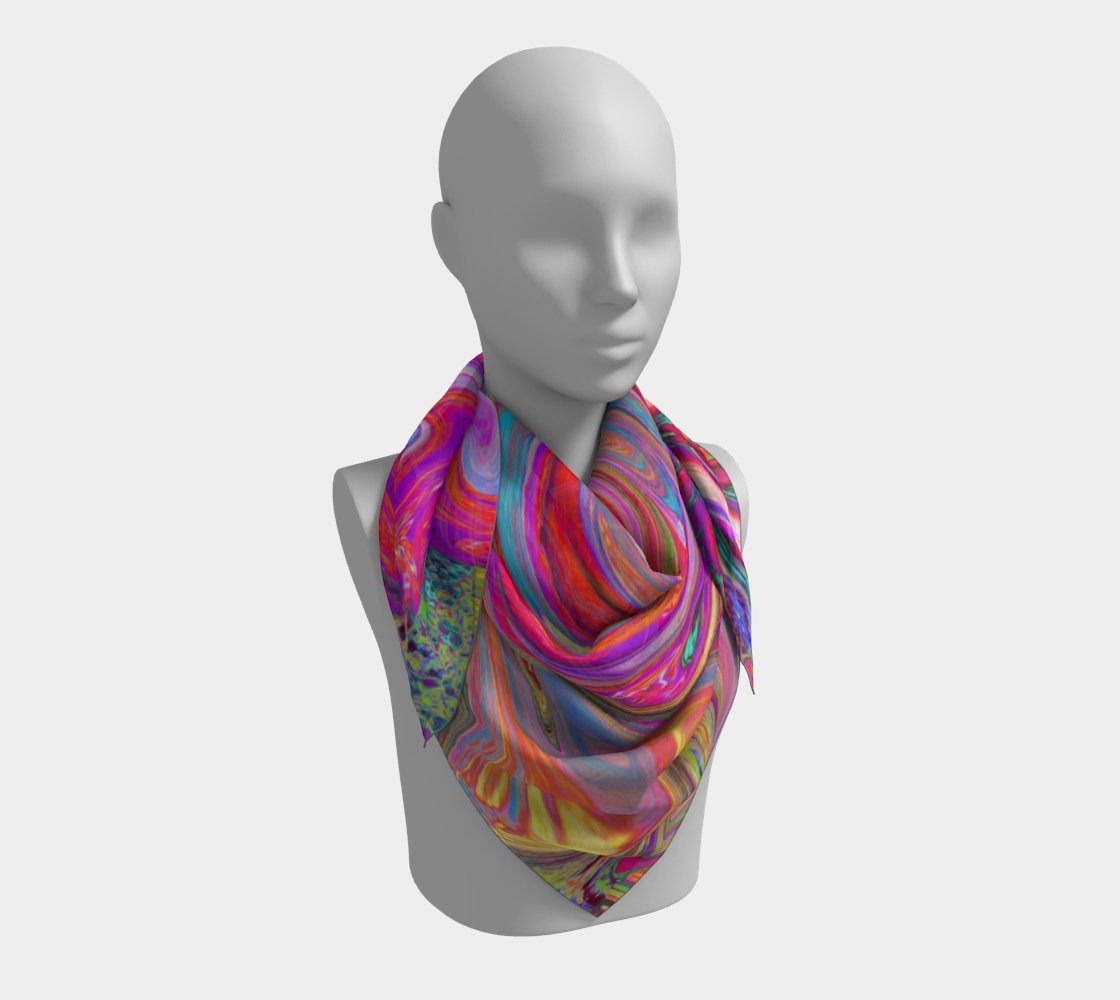 Square Scarves for Women, Colorful Rainbow Swirl Retro Abstract Design