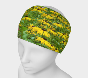 Wide Fabric Headband, Yellow and Purple Flowers in the Garden, Face Covering