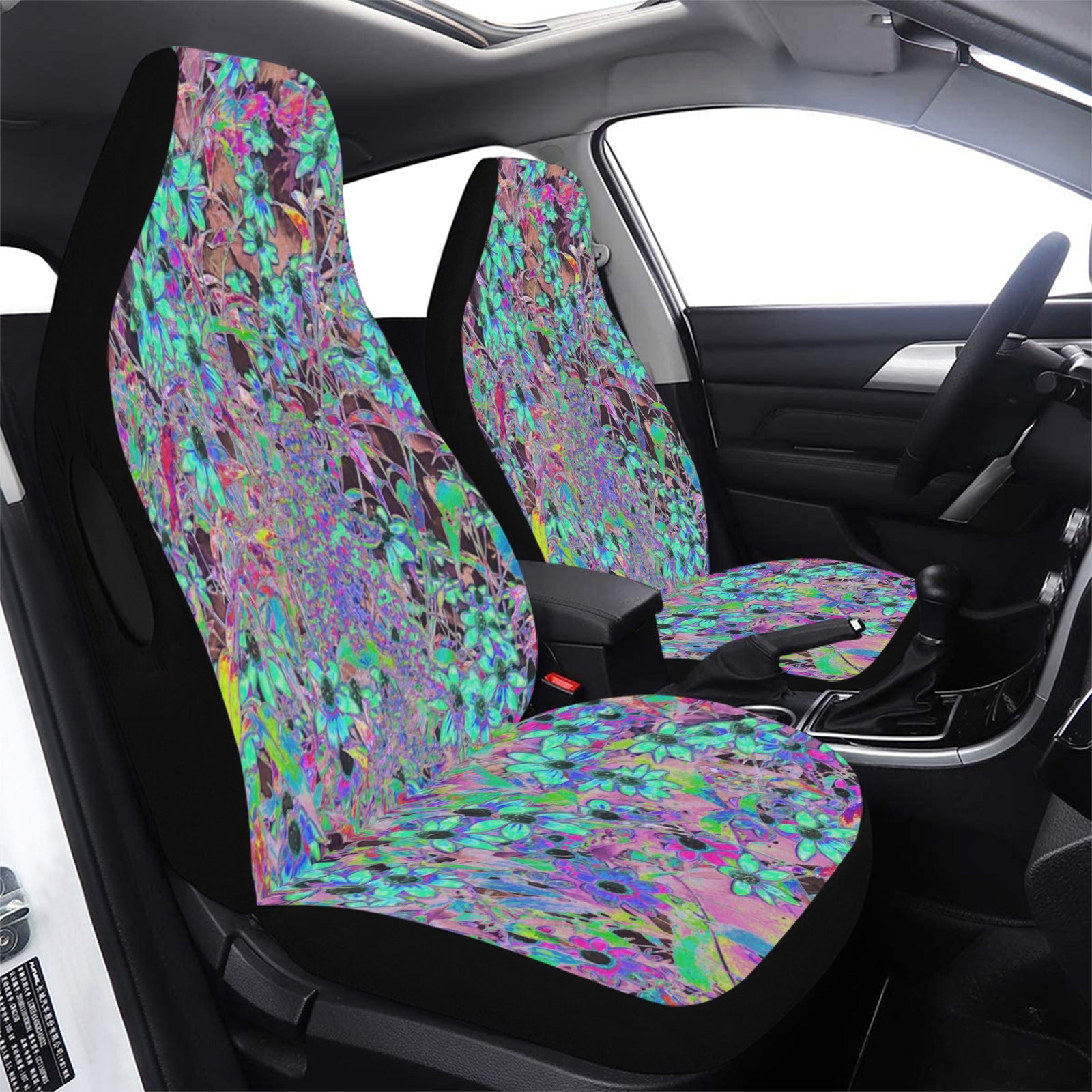 Car Seat Covers, Purple Garden with Psychedelic Aquamarine Flowers