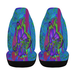 Car Seat Covers, Psychedelic Purple and Lime Green Lily Flower