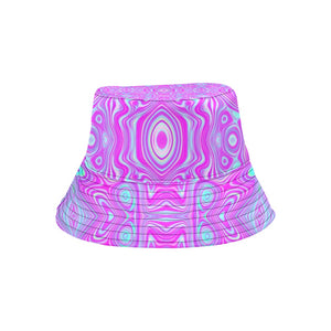 Bucket Hats, Trippy Hot Pink and Aqua Blue Abstract Pattern