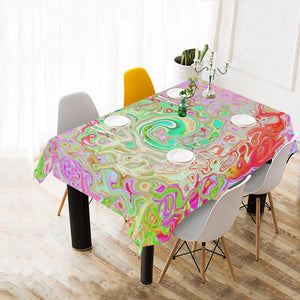 Tablecloths for Rectangle Tables, Groovy Abstract Retro Pastel Green Liquid Swirl