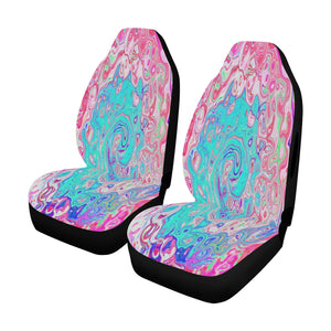 Car Seat Covers, Groovy Aqua Blue and Pink Abstract Retro Swirl