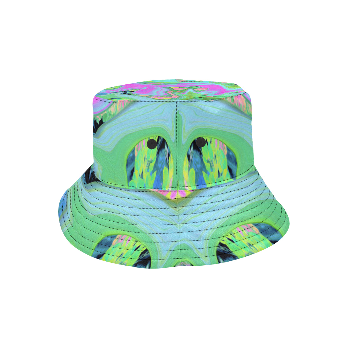 Bucket Hats, Retro Pink and Light Blue Liquid Art on Hydrangea