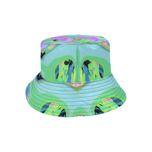 Bucket Hats, Retro Pink and Light Blue Liquid Art on Hydrangea
