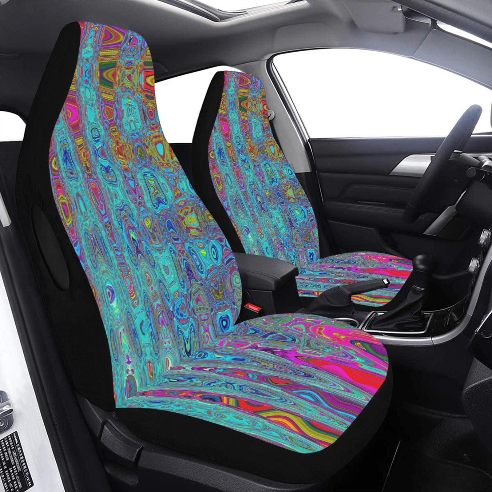 Car Seat Covers | Trippy Sky Blue Abstract Retro Atomic Waves