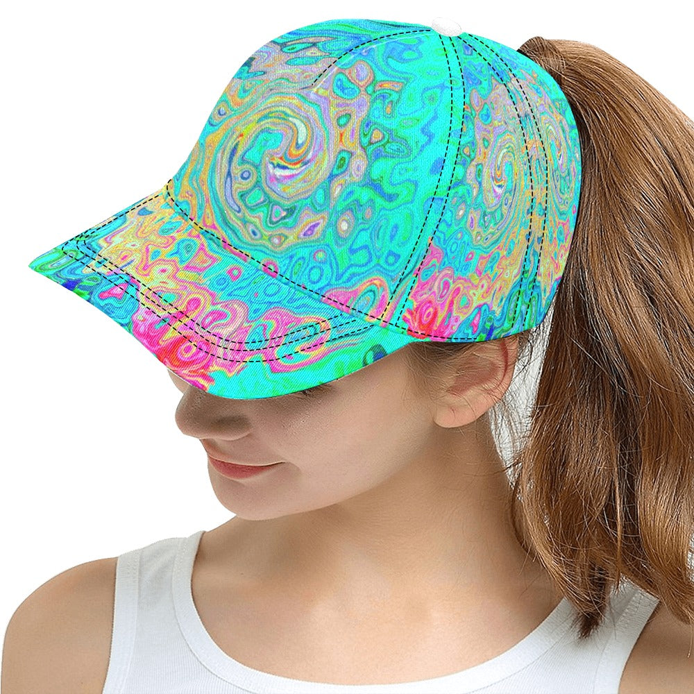 Snapback Hats, Groovy Abstract Retro Rainbow Liquid Swirl