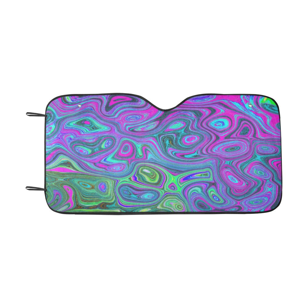 Colorful Auto Sun Shades, Marbled Magenta and Lime Green Groovy Abstract Art