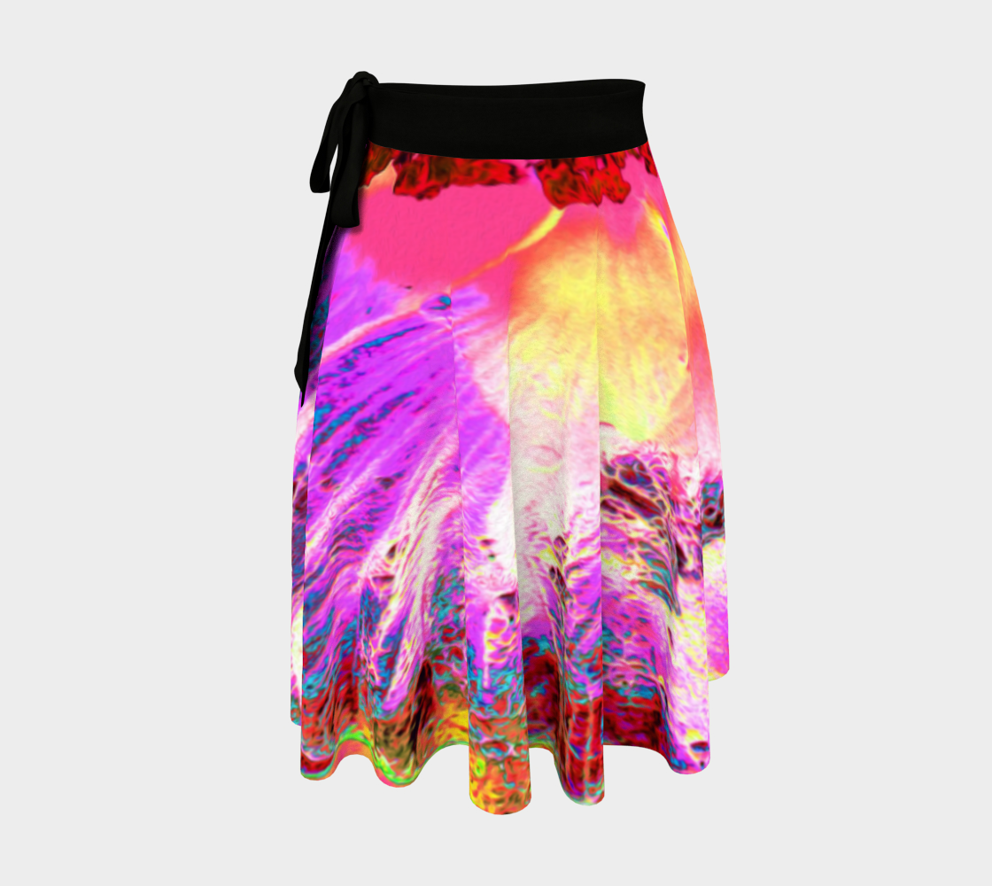 Artsy Wrap Skirts, Psychedelic Trippy Rainbow Colors Hibiscus Flower