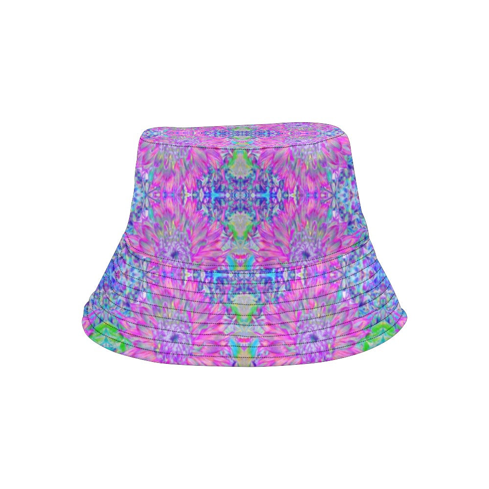 Bucket Hats for Women, Cool Magenta, Pink and Purple Dahlia Pattern