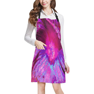 Apron with Pockets, Psychedelic Purple and Magenta Hibiscus Flower