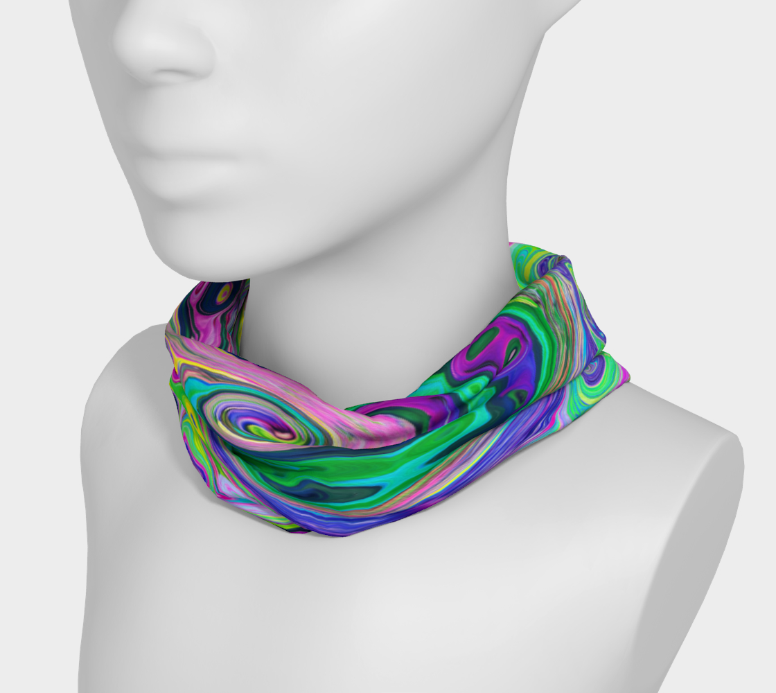 Wide Fabric Headband, Groovy Abstract Aqua and Navy Lava Liquid Swirl, Face Covering