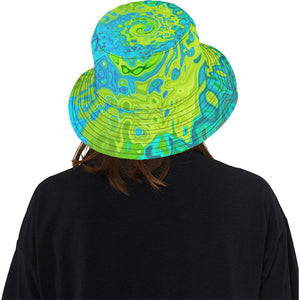 Bucket Hats, Groovy Chartreuse and Aquamarine Liquid Swirl