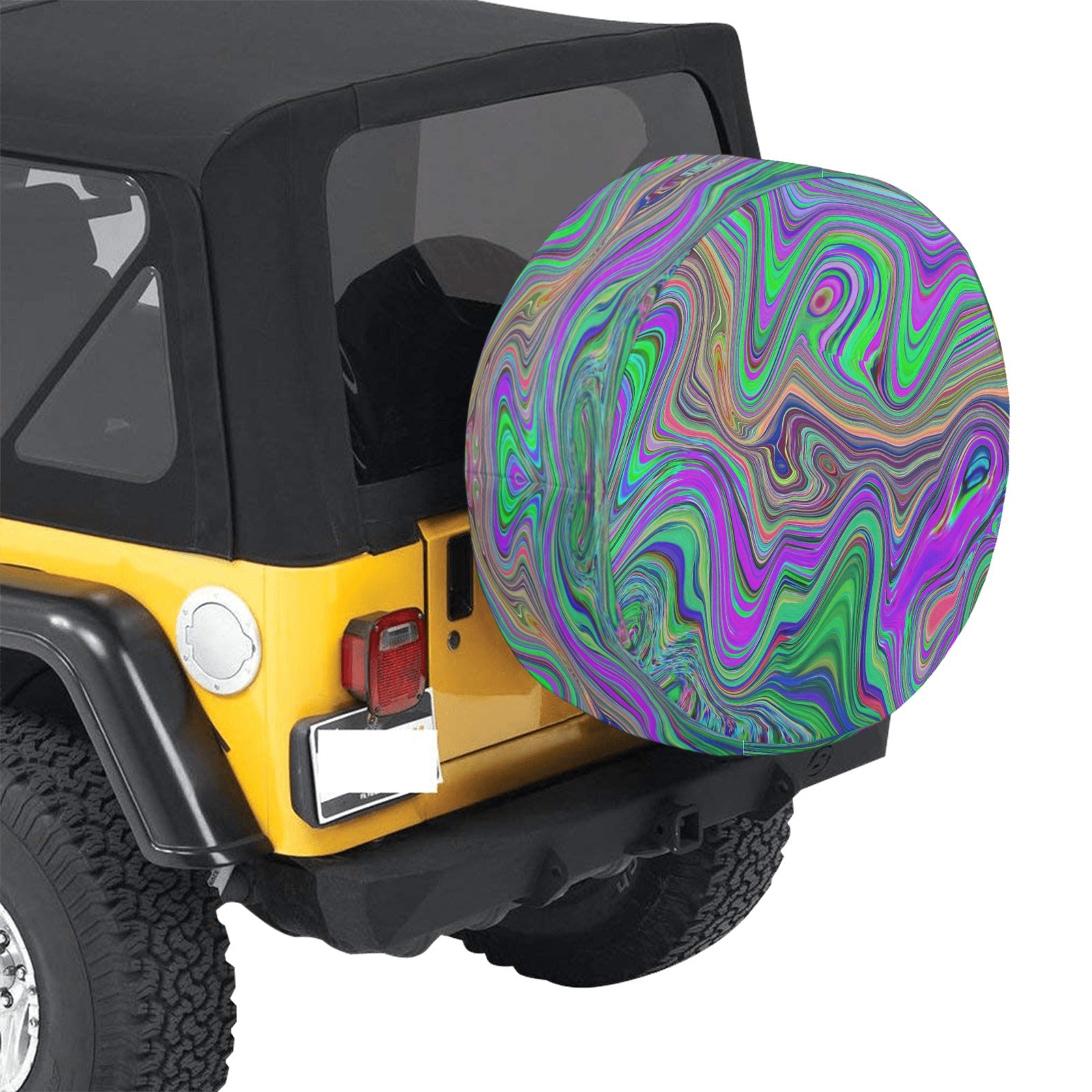 Spare Tire Covers, Trippy Lime Green and Purple Waves of Color - Large