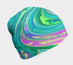 Beanie Hats, Groovy Abstract Retro Aquamarine Swirl