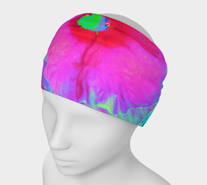 Wide Fabric Headband, Psychedelic Pink and Red Hibiscus Flower, Face Covering