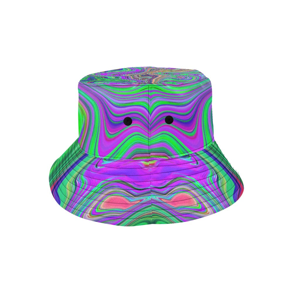 Bucket Hats, Trippy Lime Green and Purple Waves of Color
