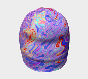 Beanie Hats, Groovy Abstract Retro Red, Purple and Pink Swirl