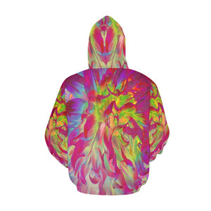 Hoodies for Women, Psychedelic Magenta and Yellow Dahlia Flower