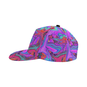 Snapback Hats, Retro Purple, Blue and Orange Abstract Liquid Art